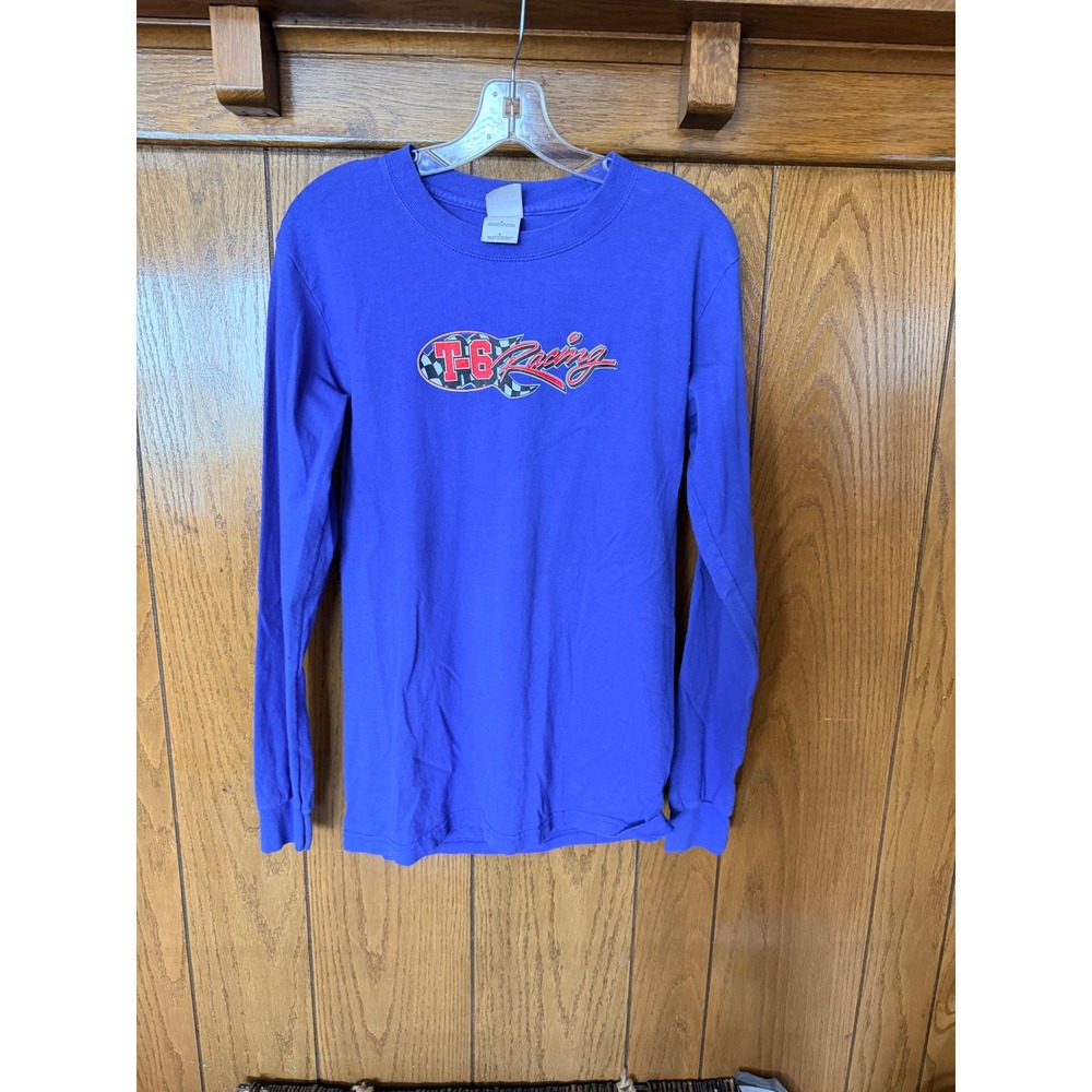 Gildan T-6 Racing Association Long Sleeve Graphic T-Shirt Blue Mens Small S